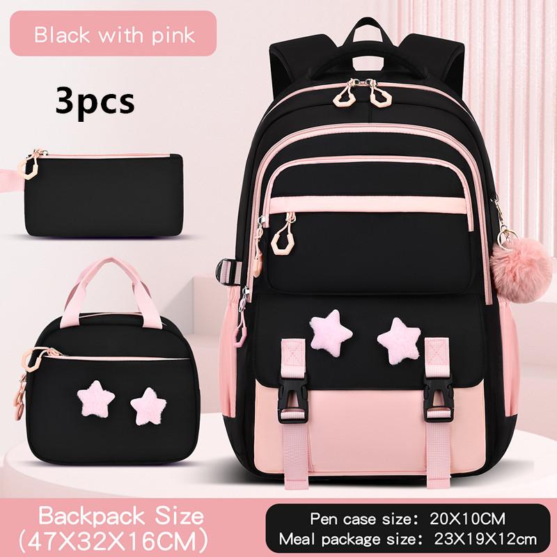 3pecs/set Pentagram School Bags for Junior High School Girls Large Capacity Cute Patchwork Backpack with Pencil Case Lunch Box