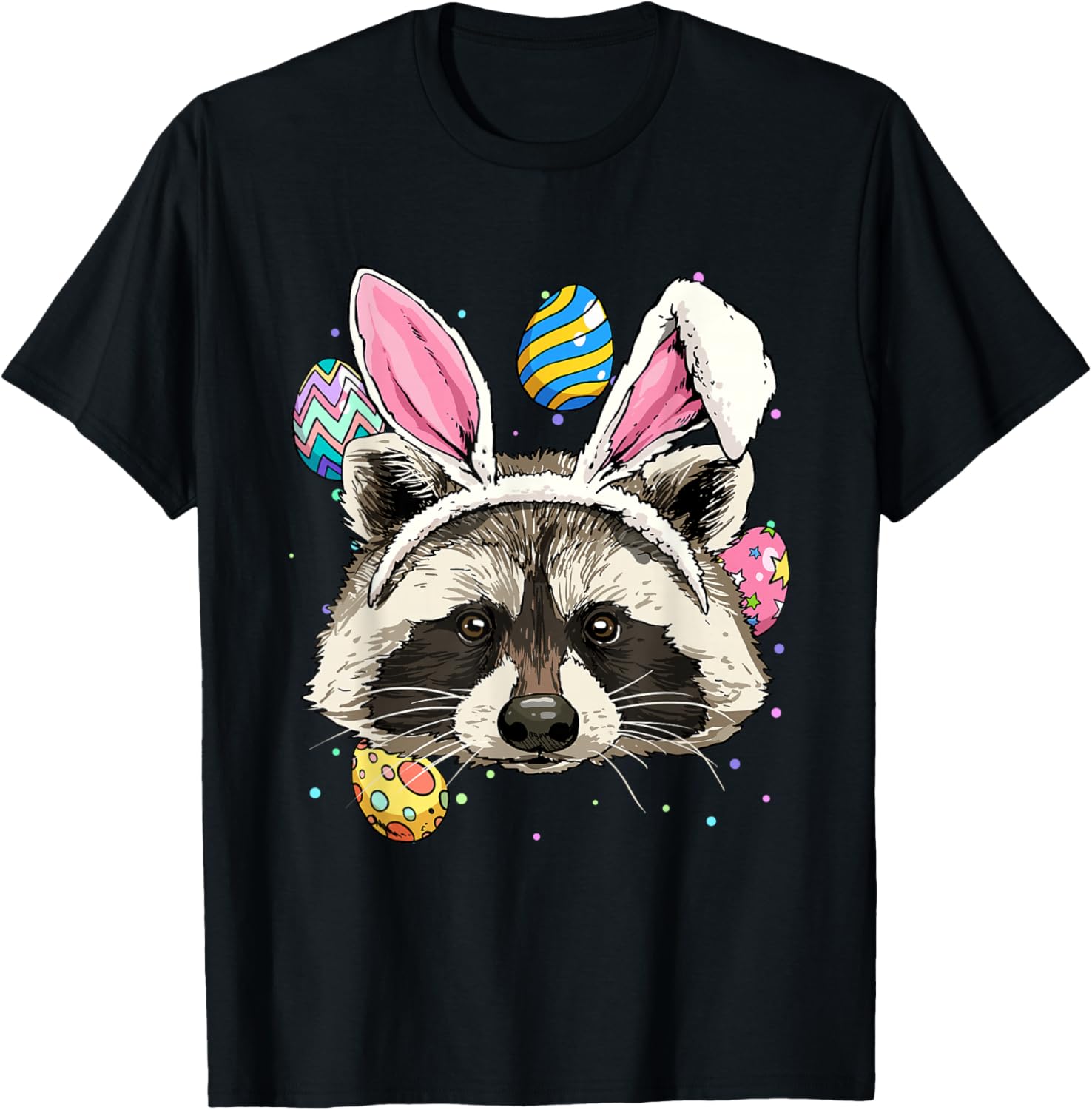 Raccoon Bunny Easter Eggs Graphic Tee Funny Animal Lover Short Sleeve T-Shirt Spring Casual 4XL