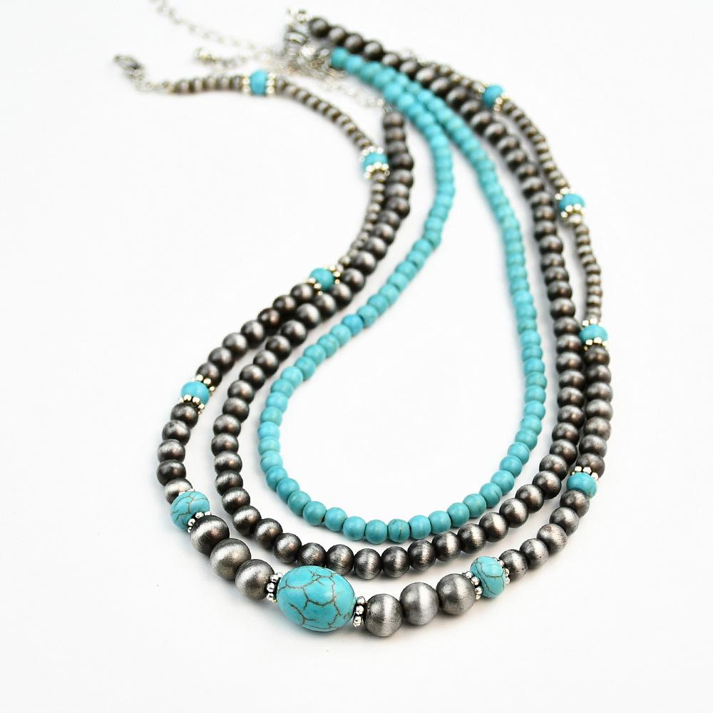 Fashion Triple Layer Wear Jewelry Necklace Women Senior Sense Niche Turquoise Neck Chain European and American Necklace