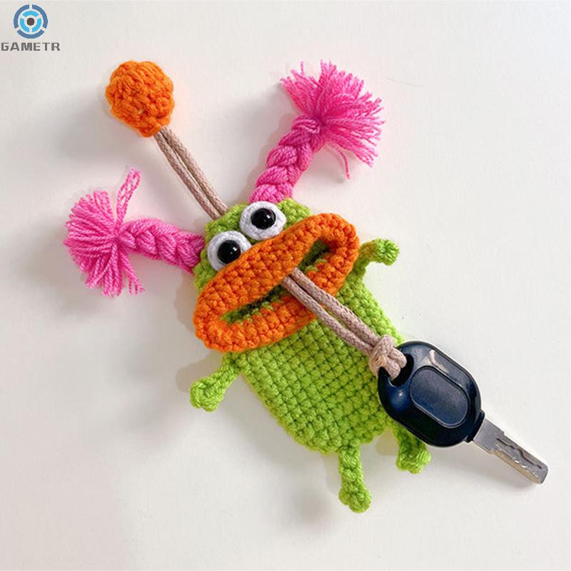 Creative Cute Cartoon Car Key Pack Sausage Mouth Knitting Wool Car Pendant Big Mouth Monster Key Case Chain
