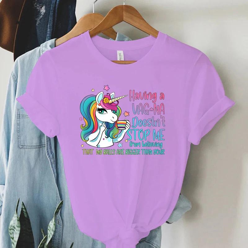 Rainbow Unicorn T Shirt Funny Cartoon Tops Summer Women Streetwear Y2K Aesthetic T Shirts Grunge Harajuku Tee Shirt Female
