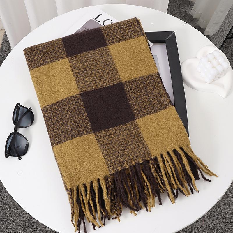 Women's Faux Cashmere Plaid Scarf - Korean Style, Thick & Warm Autumn/Winter Shawl