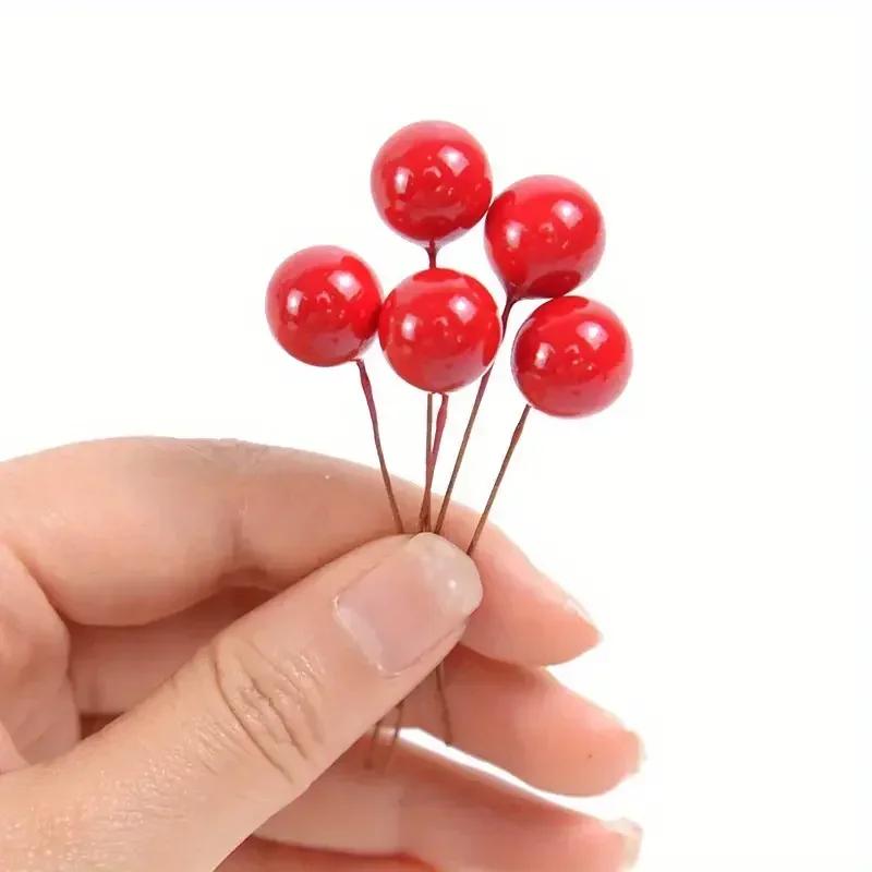 Artificial Holly Berries Mini Fake Berries Decor on Wire for Christmas Tree Decorations Flower Wreath DIY Craft Use