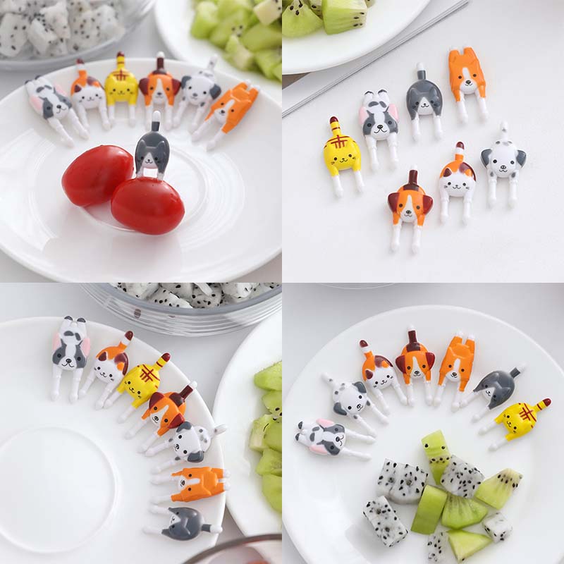 Cartoon Kitten Puppy Fruit Fork Set Animal Fruit Sign Plastic Two-Tooth Children'S Fruit Fork Home Party Wedding Supplies