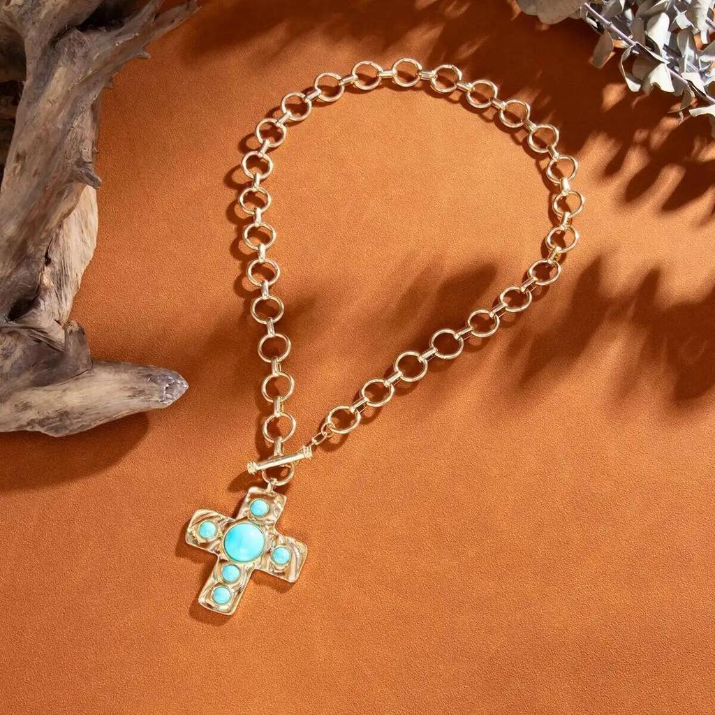 IngeSight.Z Vintage Large Jesus Cross Pendant Choker Necklace Women Punk Hollowout Metal Chunky Chain Neck Jewelry Accessories
