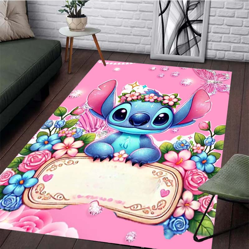 Stitch Is Holding Carpet with Floral Patterns - Non-slip Kitchen and Outdoor Carpet Home and Bedroom Decorations Birthday Gifts