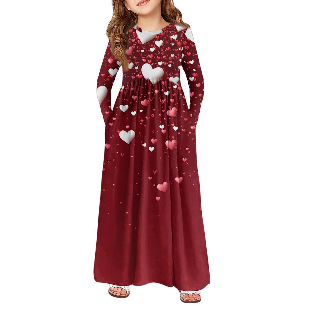 Mädchen Maxi Kleid - Langarm Taschenkleid Valentinstag