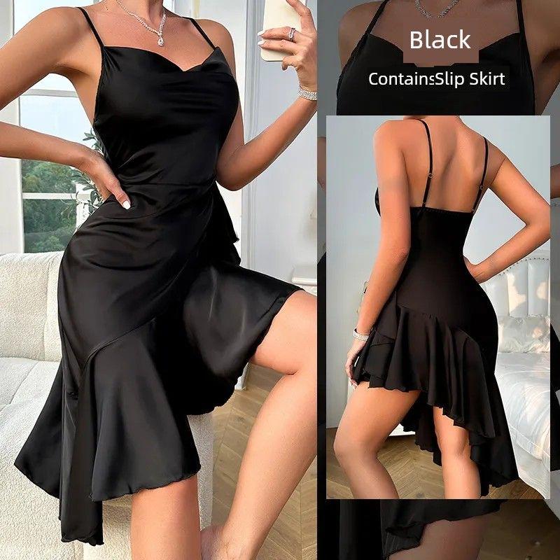 

Fashion Export New Arrival Sexy Halter Nightdress/Back Cross Silm Flounced Skirt Swing Evening Dress/Clothing Dress Black L