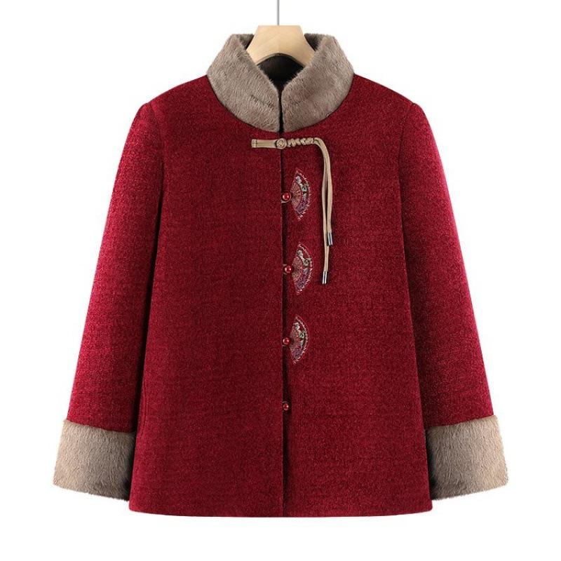 Grandma winter cotton-padded jacket with velvet to keep warm and festive old lady Tang-padded jacket old man coat thick