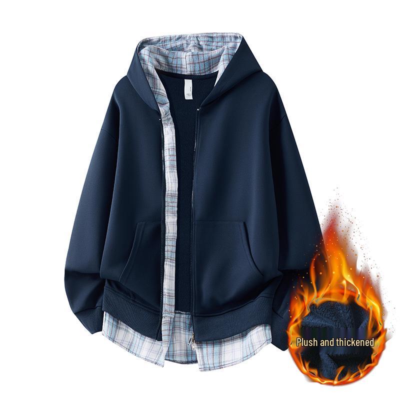 

Унісекс картаган з капюшоном на флісовій підкладці в клітинку з подвійною блискавкою - Ідеальний для осені та зими. XXXL