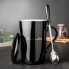 Ceramic Cup with Lid Spoon Household Simple Men's and Women's Black and White Breakfast Cup Drinking Cup