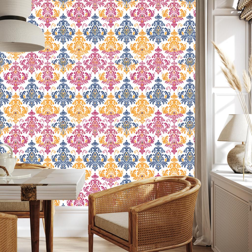 Baroque Damask Wallpaper Cream and Powder Pink 50x1000