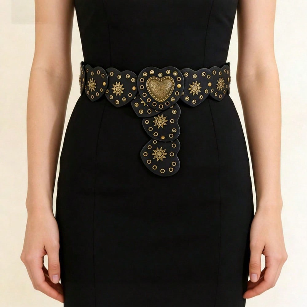 European and American Retro Love Metal Engraved Belt Wide Version Versatile Decorative Belt