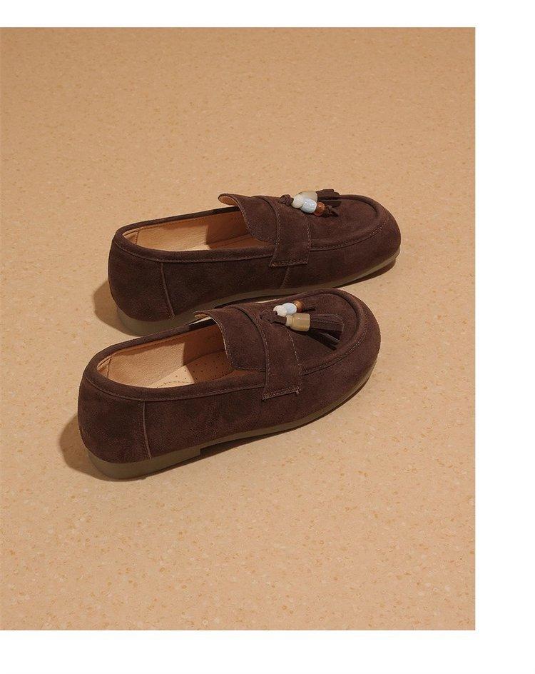 [Youshilai] Retro Tassel Loafers Women's 2025 Autumn New One-pedal Flat Beanie Shoes Kangaroo Shoes