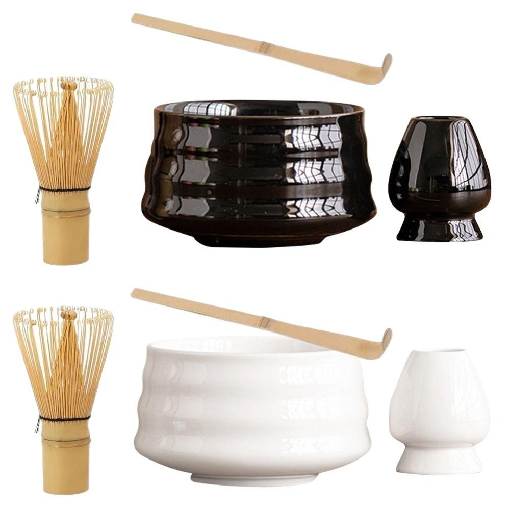 4PCS Food Grade Japanese Matcha Tea Set Bamboo Ceramic Japanese Chasen Matcha Stirring Brush