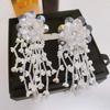 Rhinestone Floral Tassel Earrings Zinc Zinc Alloy Long Ear Drop Summer White Flower Earrings  Holiday