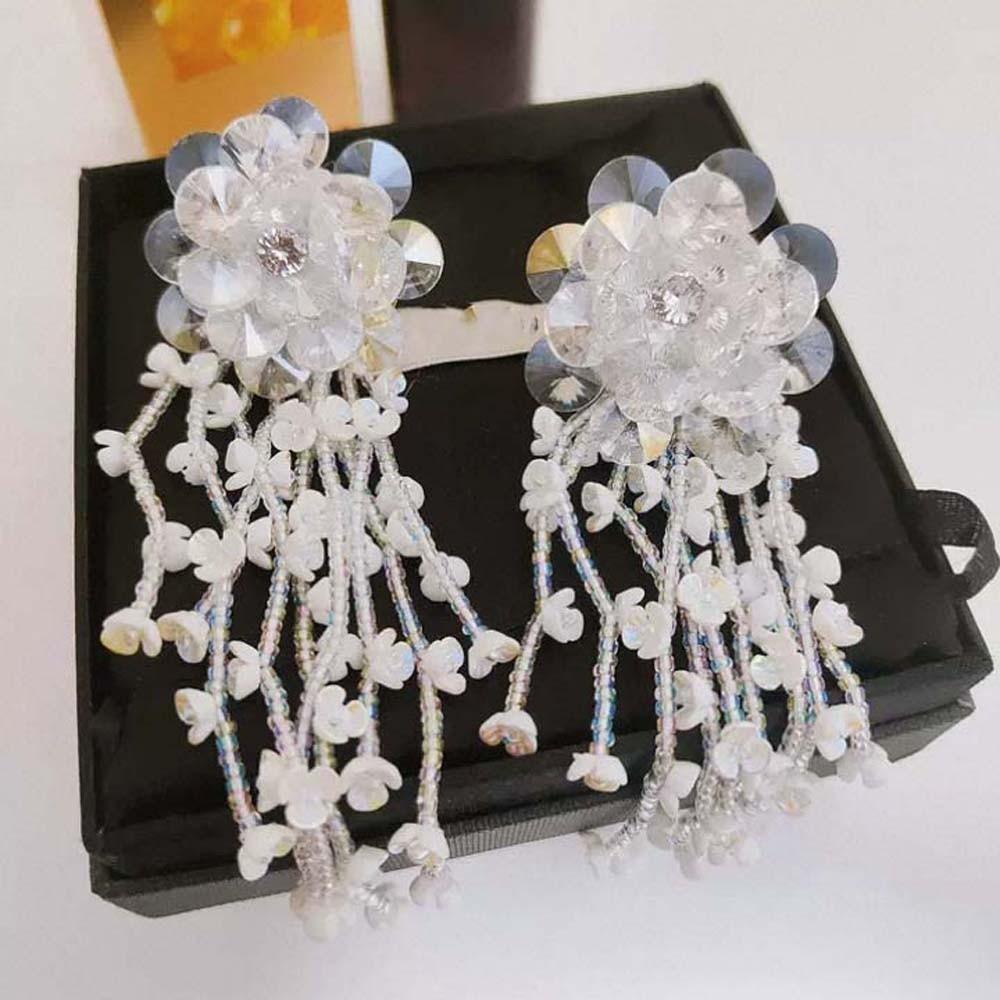 Rhinestone Floral Tassel Earrings Zinc Zinc Alloy Long Ear Drop Summer White Flower Earrings  Holiday