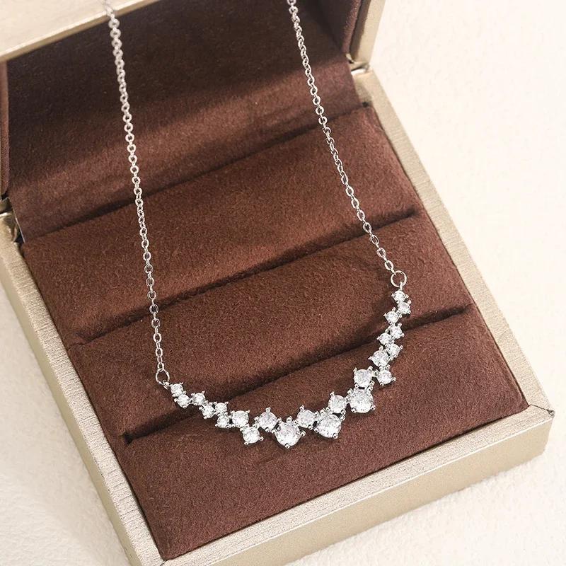 

925 Stamp Fashion Smile Face 1 Carat Small Diamond Pendant Necklace Female Shiny Crystal Clavicle Chain Party Jewelry Gift