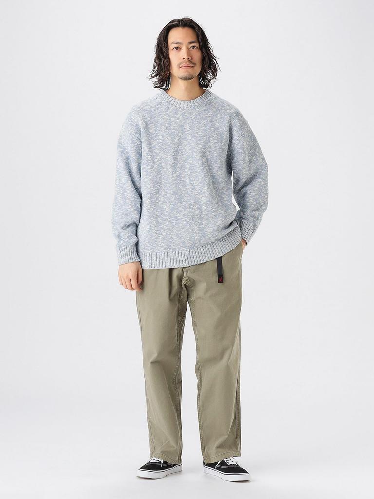 B:MING LIFE STORE by BEAMS Men's 5-Gauge Stretch Slub Crew Neck Knit (SAX M_92150360286)