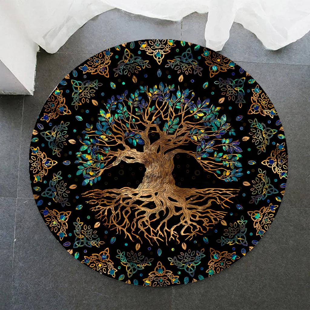 Vintage Tree of Life Round Rug for Living Room and Bedroom Elegant Non-slip Carpet Stylish Decorative Floor Mat Perfect Gift