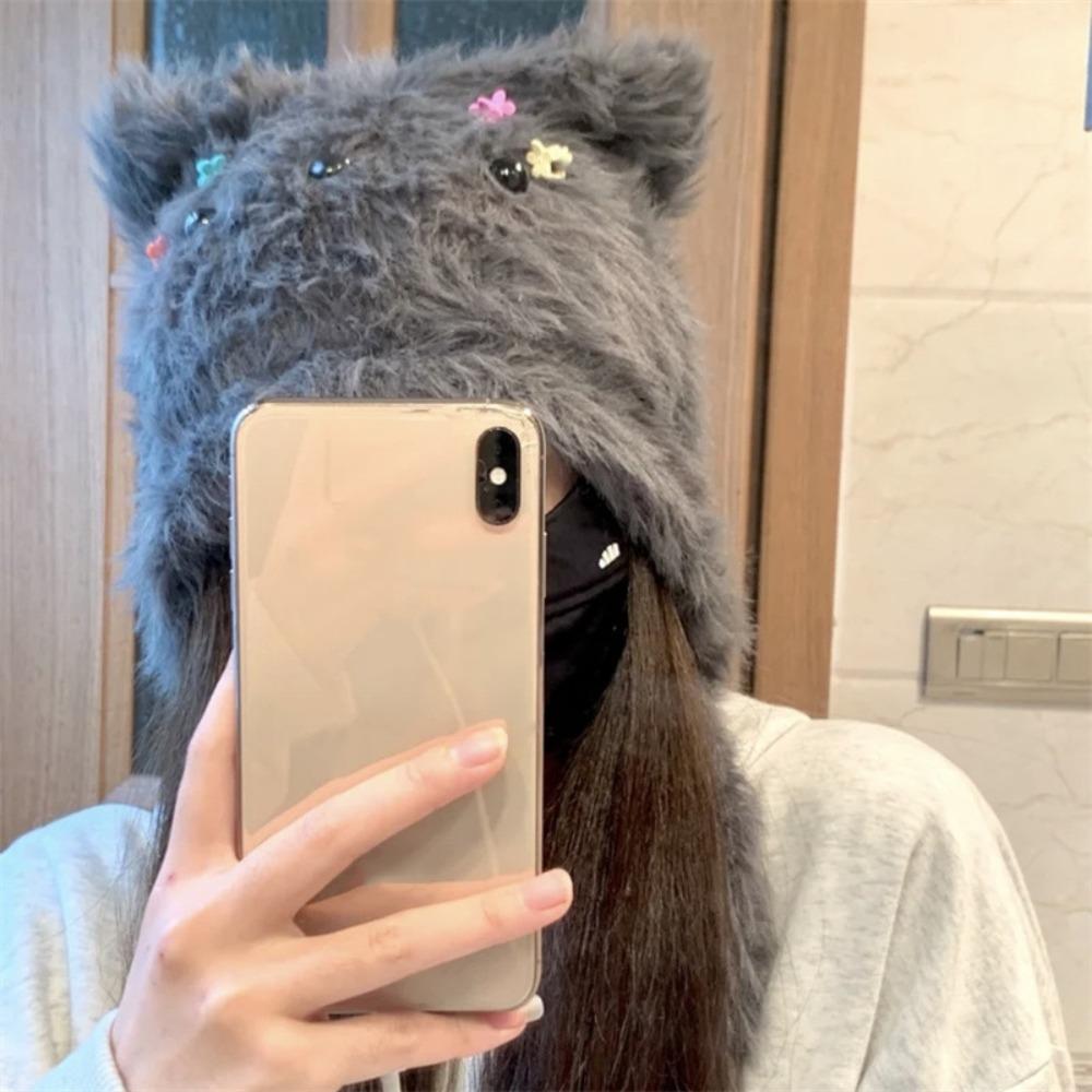 Y2k Plush Puppy Hat Warm Ear Protection Hat Animal Cartoon Fleece Hat  Woman