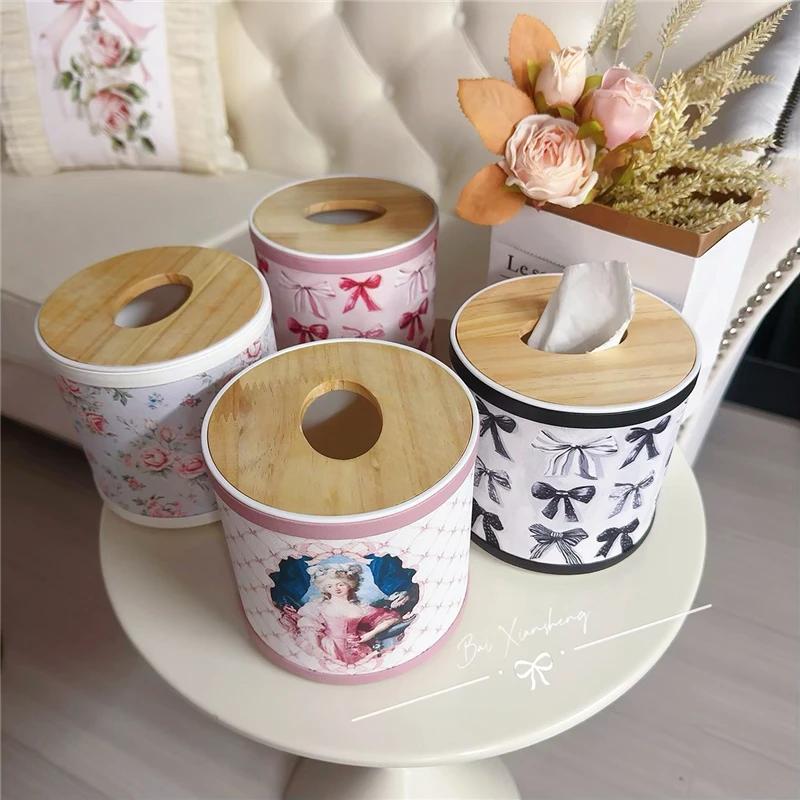 Roll Paper Tissue Case Cylinder Paper Box Retro Flower Bowknot Livingroom Decor Coffeetable Bedroom Car Waterproof Tissue Box