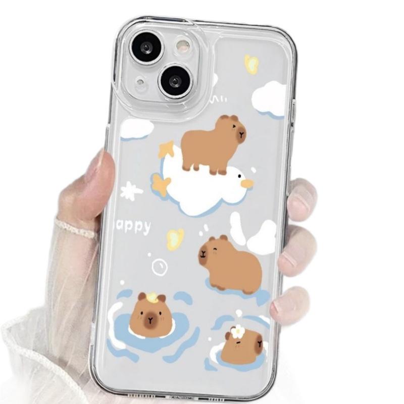 White Duck High-Transparency Soft Silicone Phone Case for Apple 16/15/14/13/X with Precision Hole Alignment