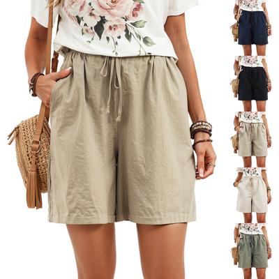 Women’s Elastic Waist Drawstring Linen Shorts Loose Fit Casual Mid Rise with Side Pockets Lightweight Summer Bottoms