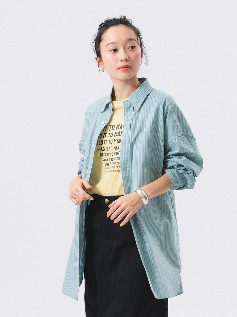 Beams Boy Dobby Stripe Free 13110453452 Women's Large/Small Button-Down Shirt, Green, Size,