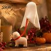 Cute Puppy Night Light Halloween Ghost Walking Dog Figurine, Spooky Statue with Whimsical Room Accessories LED Candle, 3D Printed Tabletop Ornament