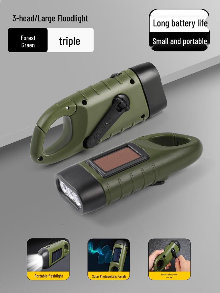High-Brightness Emergency Flashlight with Long Battery Life and Solar Hand-Crank Charging