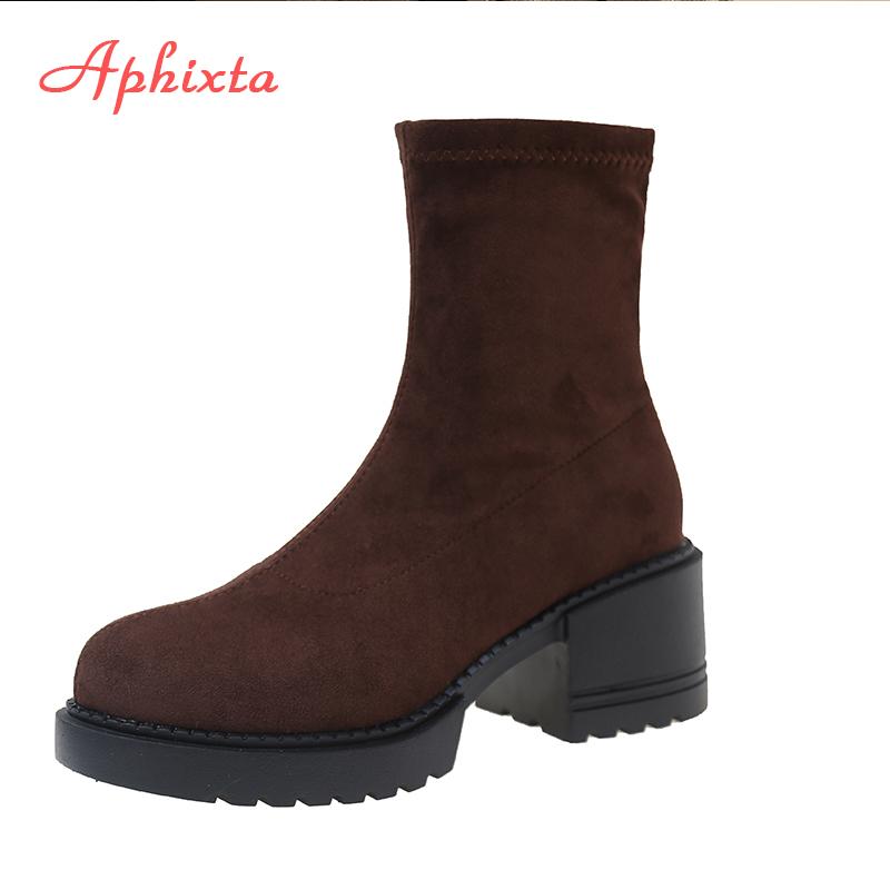 

Модные Aphixta 6 см Квадратный каблук Черные ботильоны Хлопковая ткань Женские Лаконичные Платформа Женская Обувь Обувь Женские Теплые Ботинки-носки Размер 42 35 коричневый