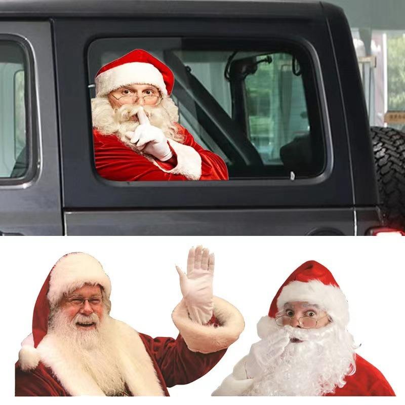 

3 шт. Водонепроницаемая реалистичная наклейка Санта-Клауса на окно автомобиля, украшение для стекла, поездка с Сантой, забавные рождественские наклейки на окна