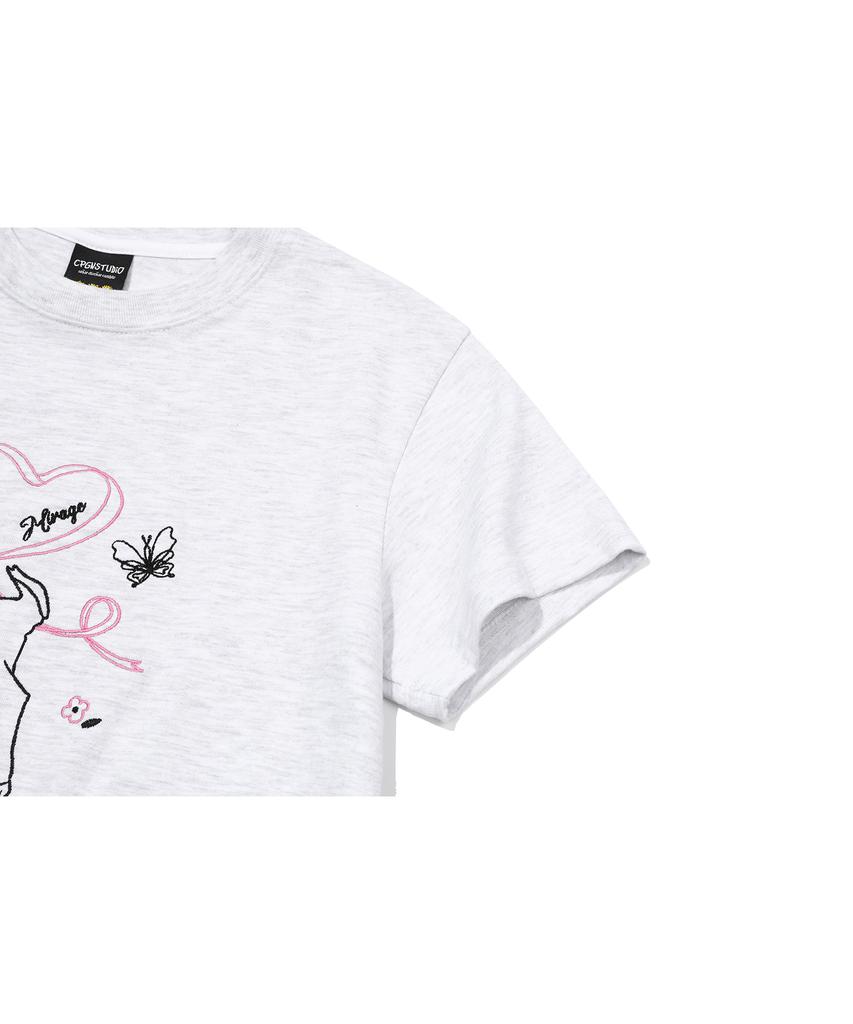 CPGN STUDIO Dear Bloom Crop Short Sleeve T-Shirt Melange White