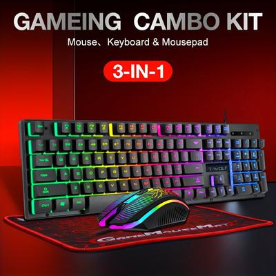 Affordable Mouse, Keyboard, Mouse Pad Game Three Piece Set With Mechanical Touch, Illuminated Wired Keyboard And Mouse Set