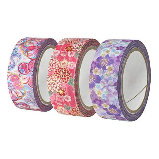 Kamiiso Sansho Made in Japan Washi Masking Tape, kimono-bi 3-Roll Set (Nadeshiko, Kiku-zakura, Nejir