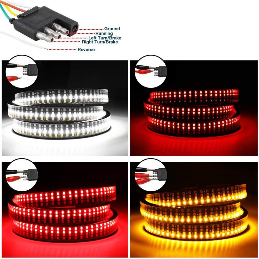 48" Triple Row LED Tailgate Light Bar with Amber Turn Signal, Red Brake/Running, White Reverse Lights - Weatherproof