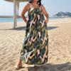 European and American Large Size Suspender Print Seaside Vacation Fashion Women's Dress