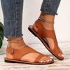 Fashion Big Size 43 Hook & Loop Flat Beach Shoes Comfortable Soft Leather Hollow Out Peep Toe Low Heel Sandals for Womens Casual