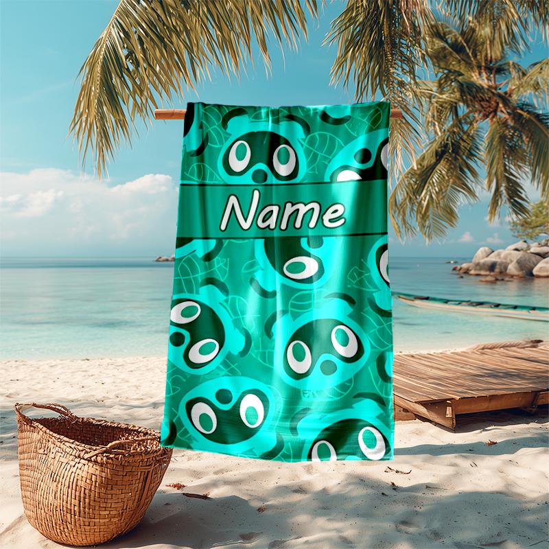 Personalized customized proof beach towel with Animal Crossing pattern - soft, absorbent, quick-drying, perfect swimming, camping&bathing