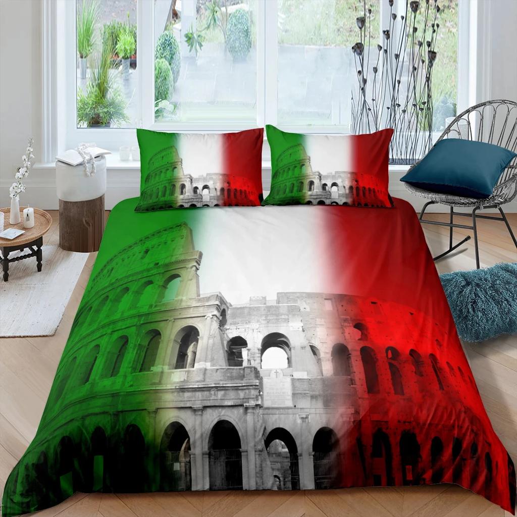 Home Living Luxury 3D Rome Italy Bedding Set Duvet Cover Pillowcase Boys Bedding Set Queen and King EU/US/AU/UK Size
