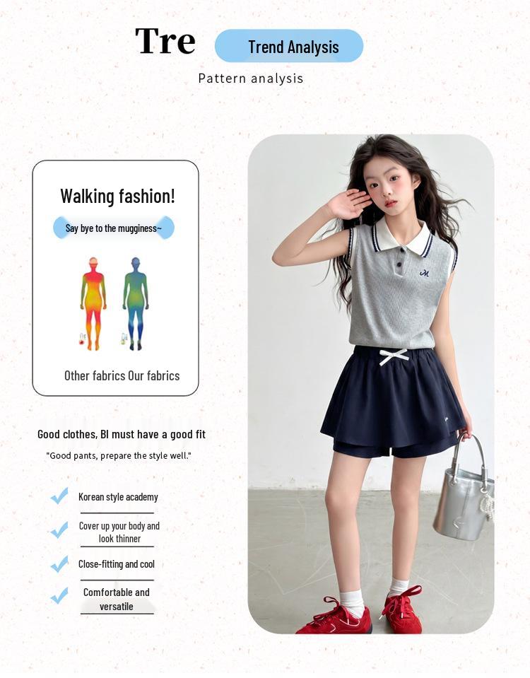 Girls' 2026 Sleeveless Polo Shirt & Sports Skirt Shorts Two-Piece Summer Set