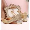 Girls Shoes Children High Heel Glitter Crystal Sandals Fashion Buckle Kids Princess Dance Shoe Student Performance Leather Shoes