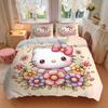3pcs Cartoon Kitty In a Garden of Flowers Printed Quilt Set - Soft and Comfortable Quilt Cover for Bedroom, Guest Room H039