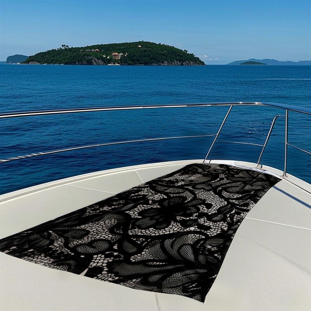 Black Lace Pattern Quick Drying Bath Towel Microfiber beach towel - light weight swimming camping  yoga beach out