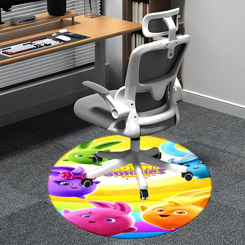 Sunny Bunnies, Chair mat Round Rug Office carpet, Machine Washable, Non slip, Suitable for Living Rooms, Bedrooms 80cm