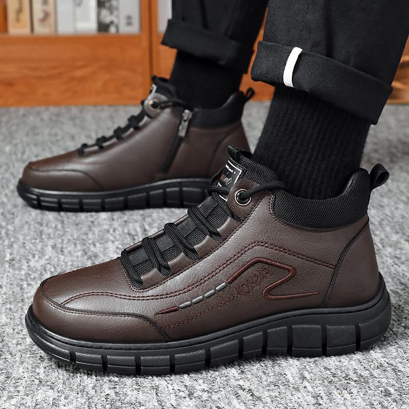 Men's Vintage High-Top Shoes Platform Casual Boots Men's Boots round Head plus Velvet Warm Youth Snow Boots
