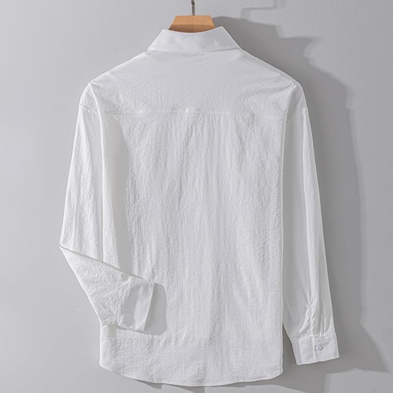[ODFMCE] men's shirt long sleeve spring Relaxing Plain color Fashionable casual large size (JP, alphabet, 3XL, white)