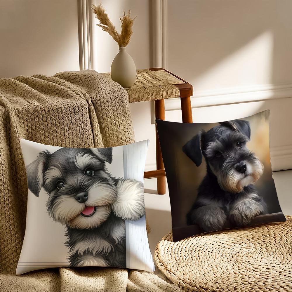 Miniature Schnauzer Pillow Cute Bearded Dog Cushion Cushion Cover Pillowcase Anti-Dustmite Living Room Sofa Decor Cushion Room
