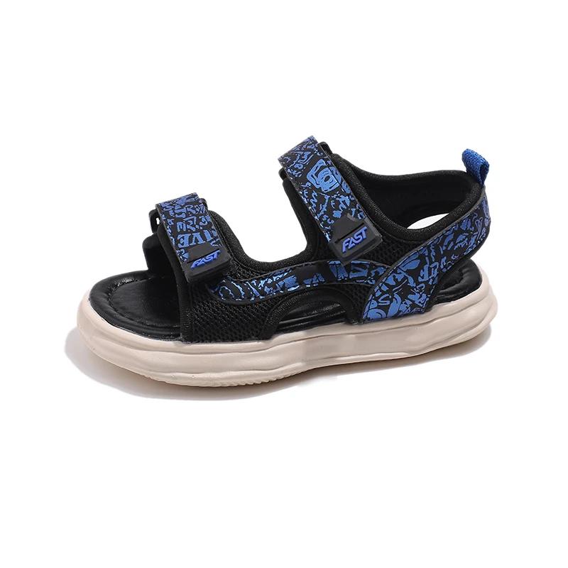 

Детские повседневные сандалии для мальчиков, спортивные сандалии для школьников и детей, модные с открытым носком, нескользящие летние туфли, мягкие 26 синий